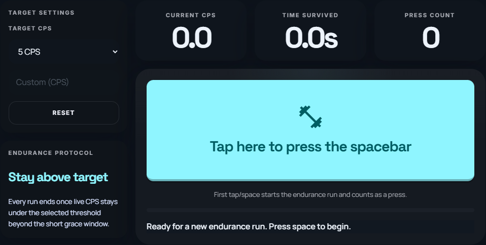 Endurance test results table showing longer run summaries.