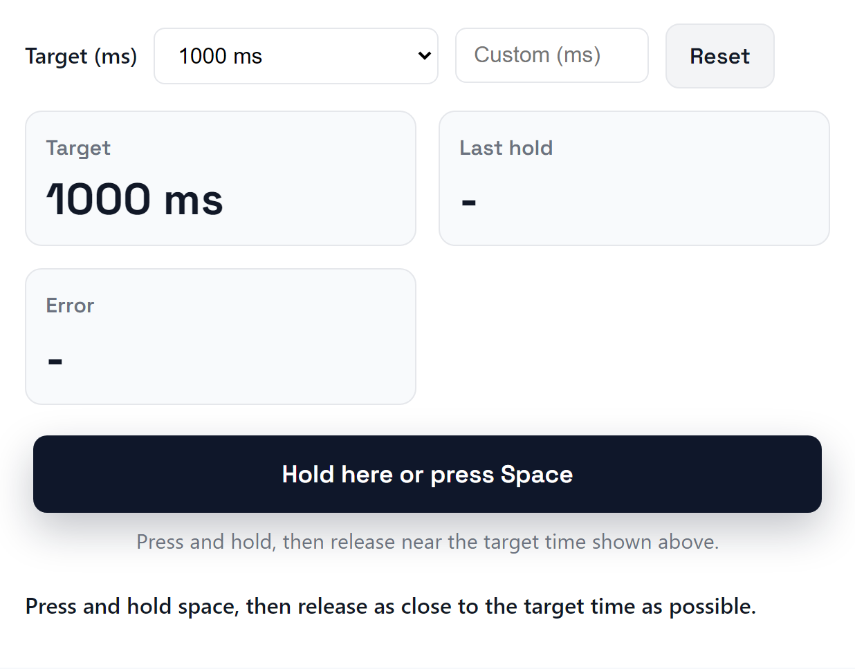 Hold and release mode interface with timing controls.