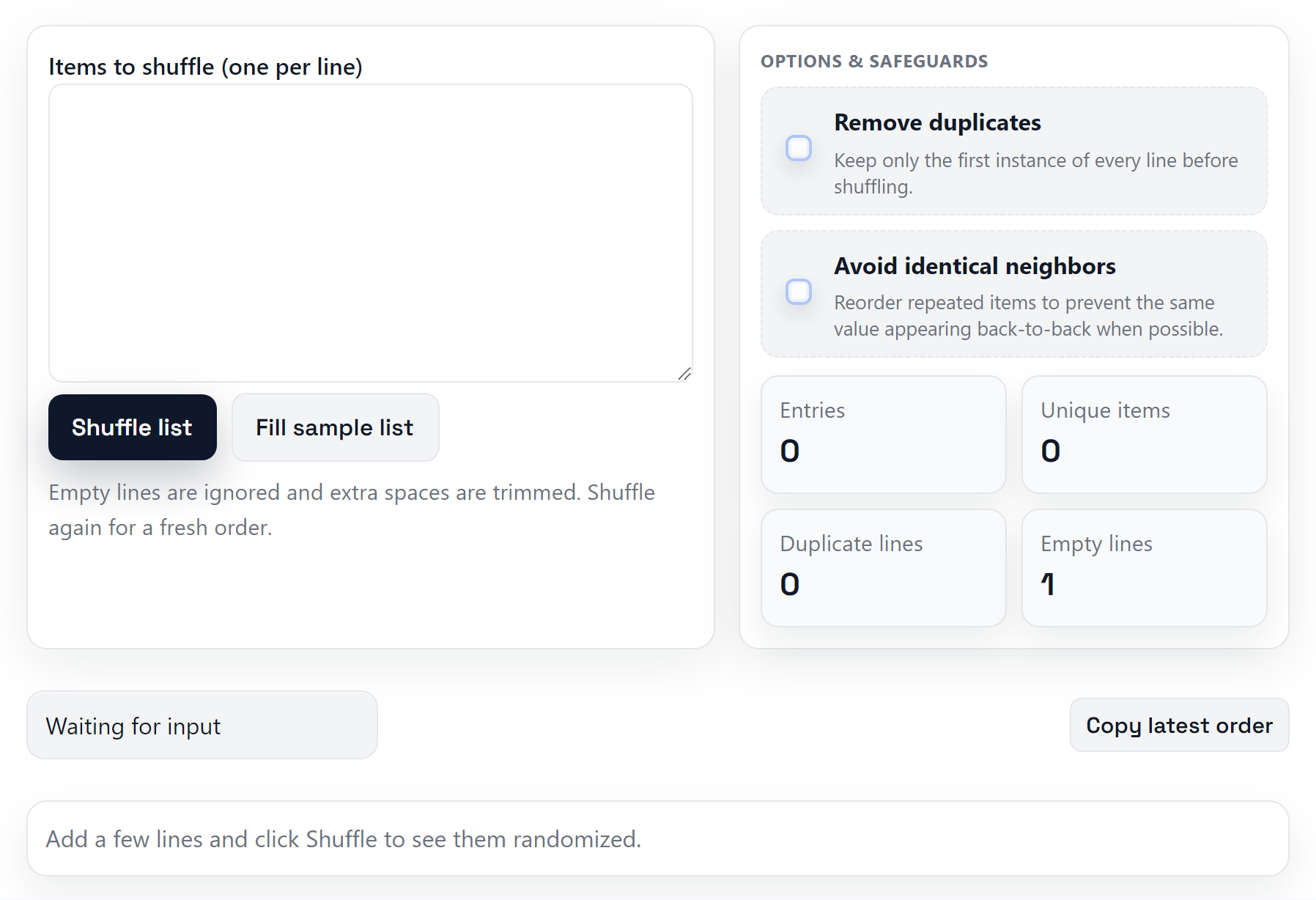 List shuffler tool for ordering a set of names.