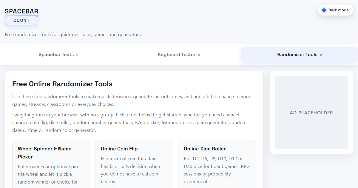 Free Online Randomizer Tools - Wheel Spinner, Coin Flip, Dice & More